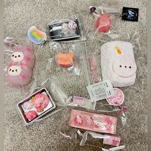 10 Pieces Cute Pink lover Animal clear shimmer toast taba kitty Squishy Toy Set